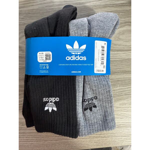 Men's Adidas Crew Casual Socks Large Black Grey 6-Pair